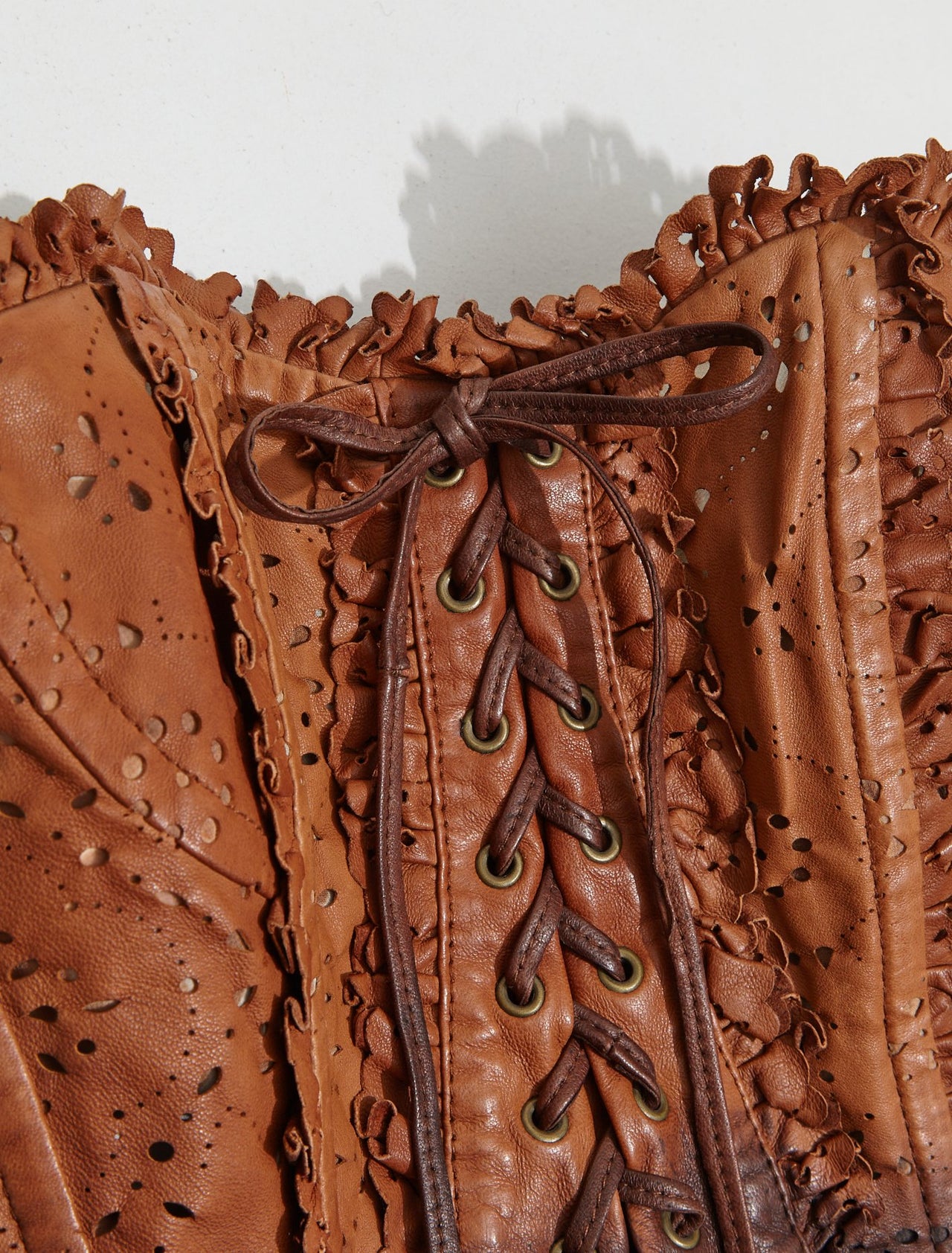 Leather Lace Bustier in Brown