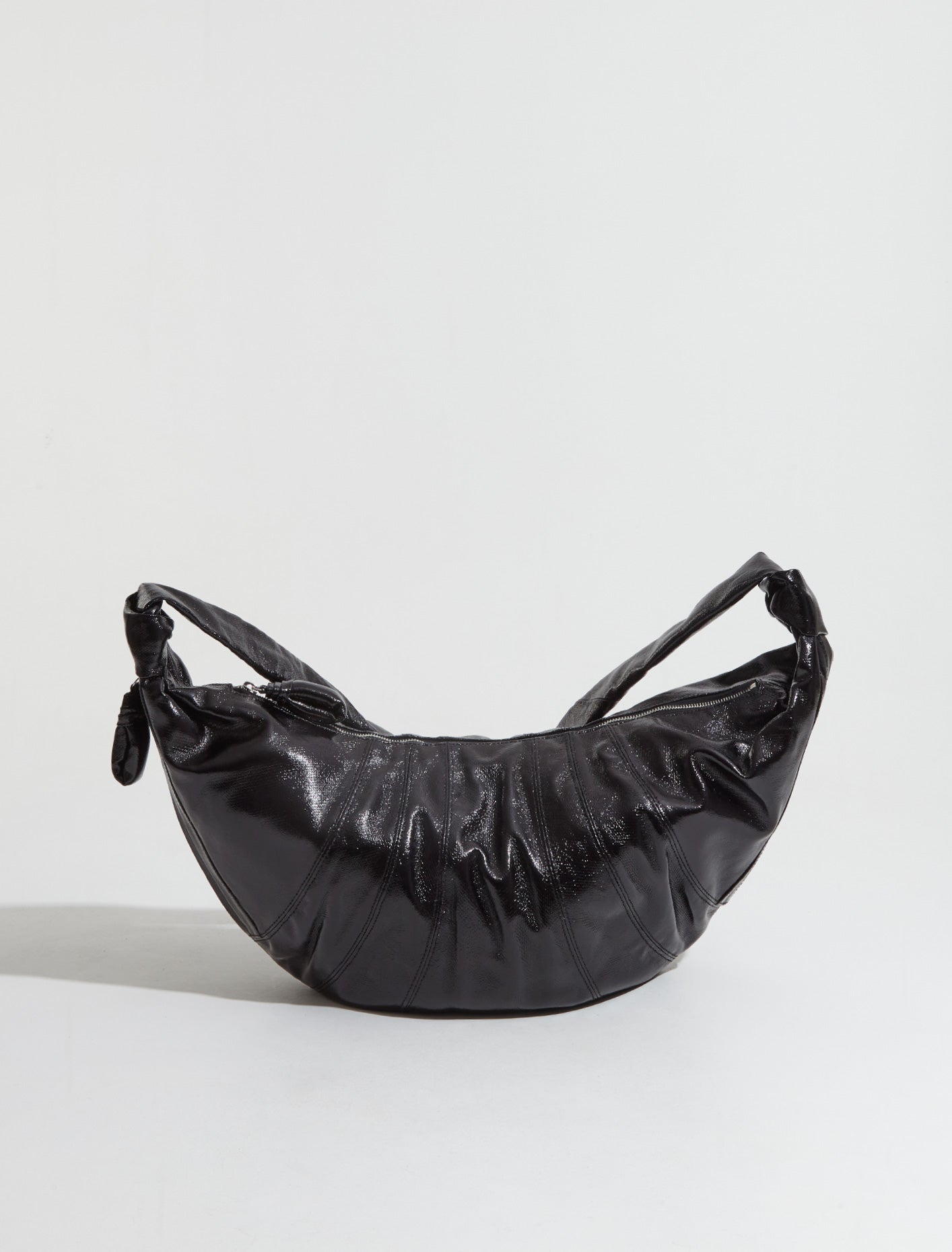 Large Coated Cotton Croissant Bag in Black