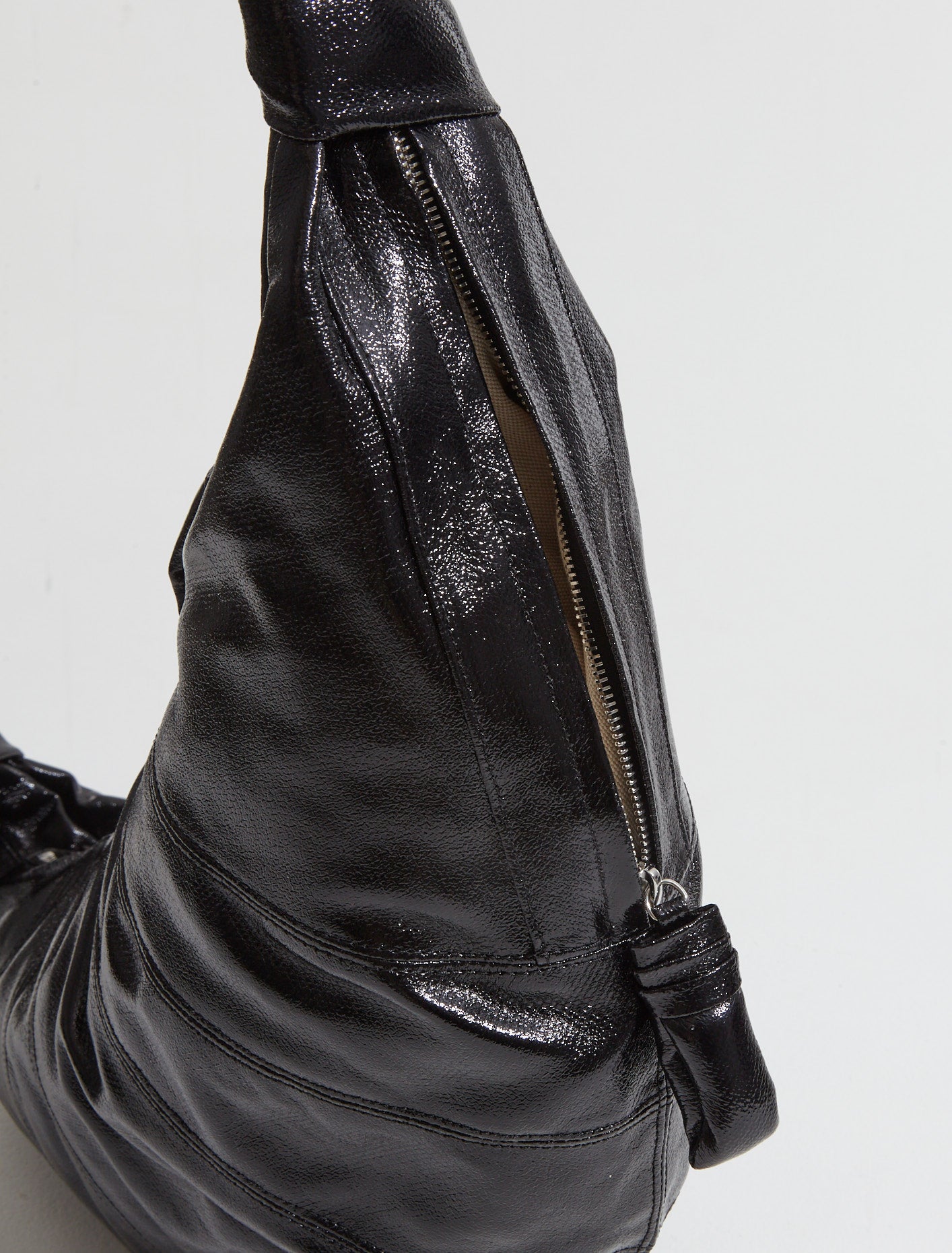 Large Coated Cotton Croissant Bag in Black