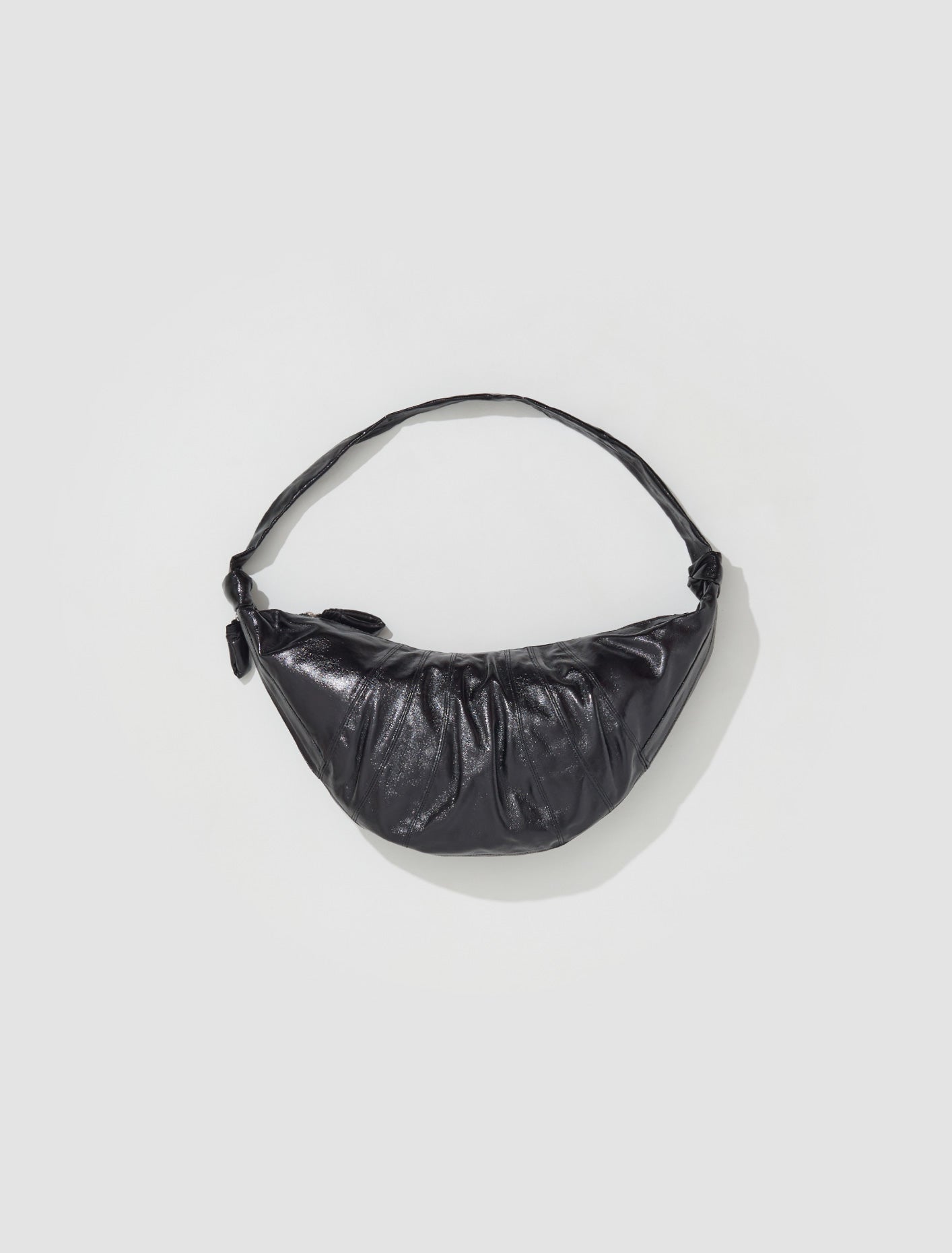 Large Coated Cotton Croissant Bag in Black