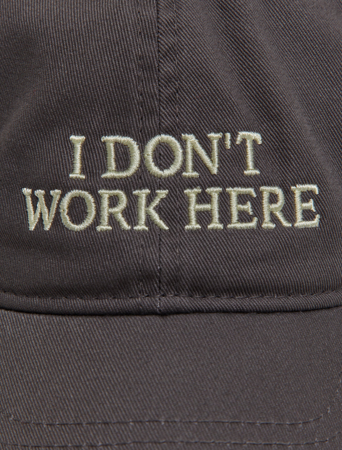 I Don't Work Here Cap in Charcoal and White