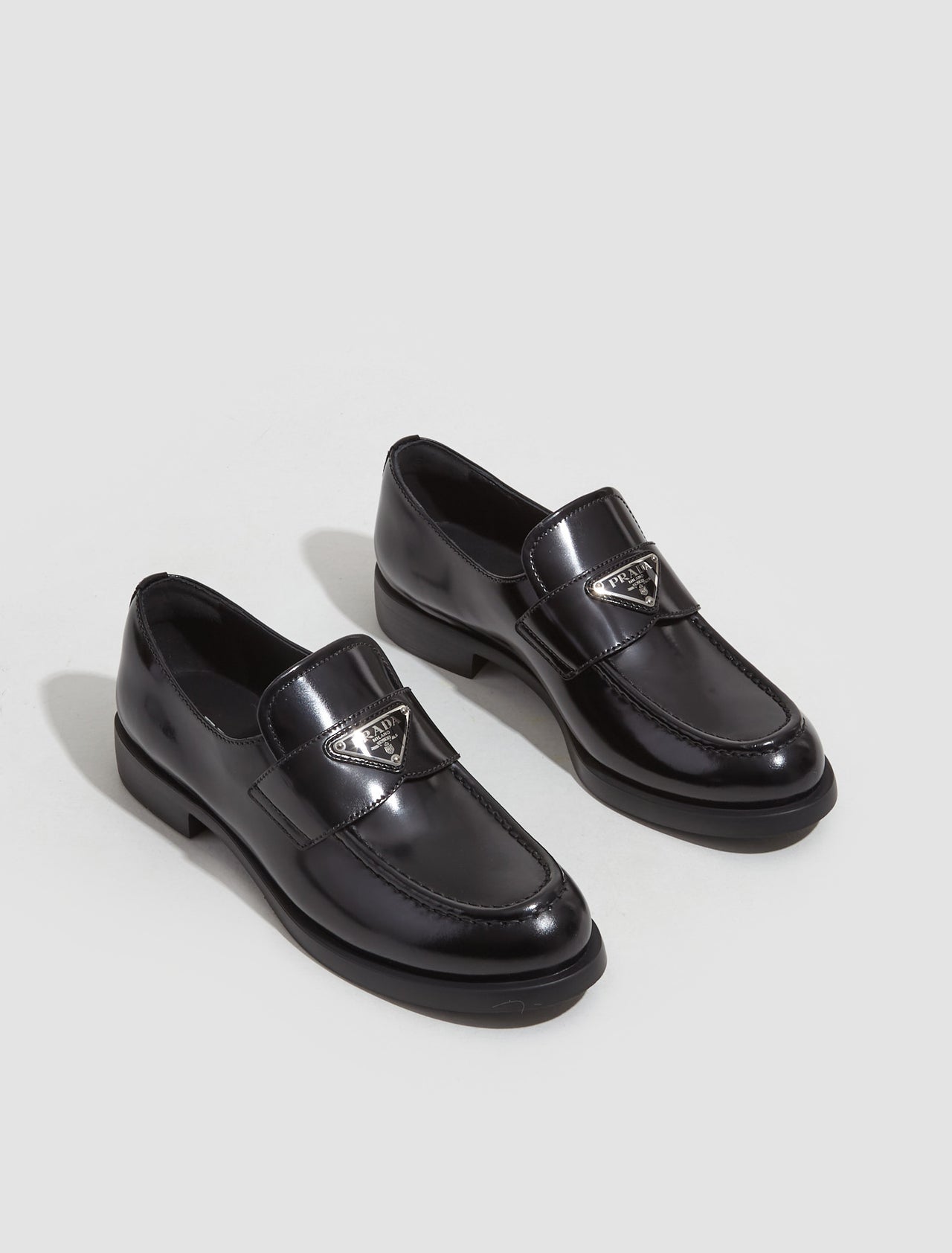 Women's Brushed Leather Loafers with Logo in Black