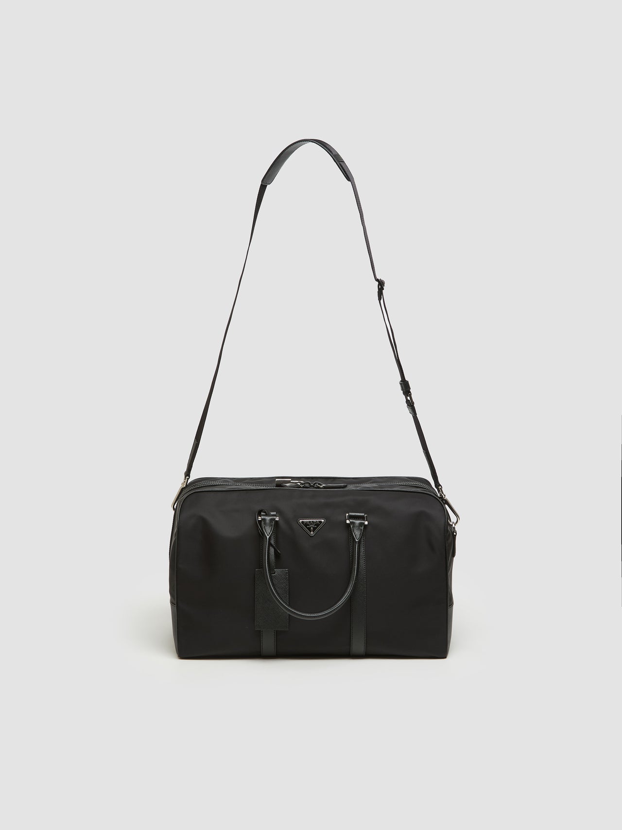 Re-Nylon and Saffiano Leather Duffel Bag in Black