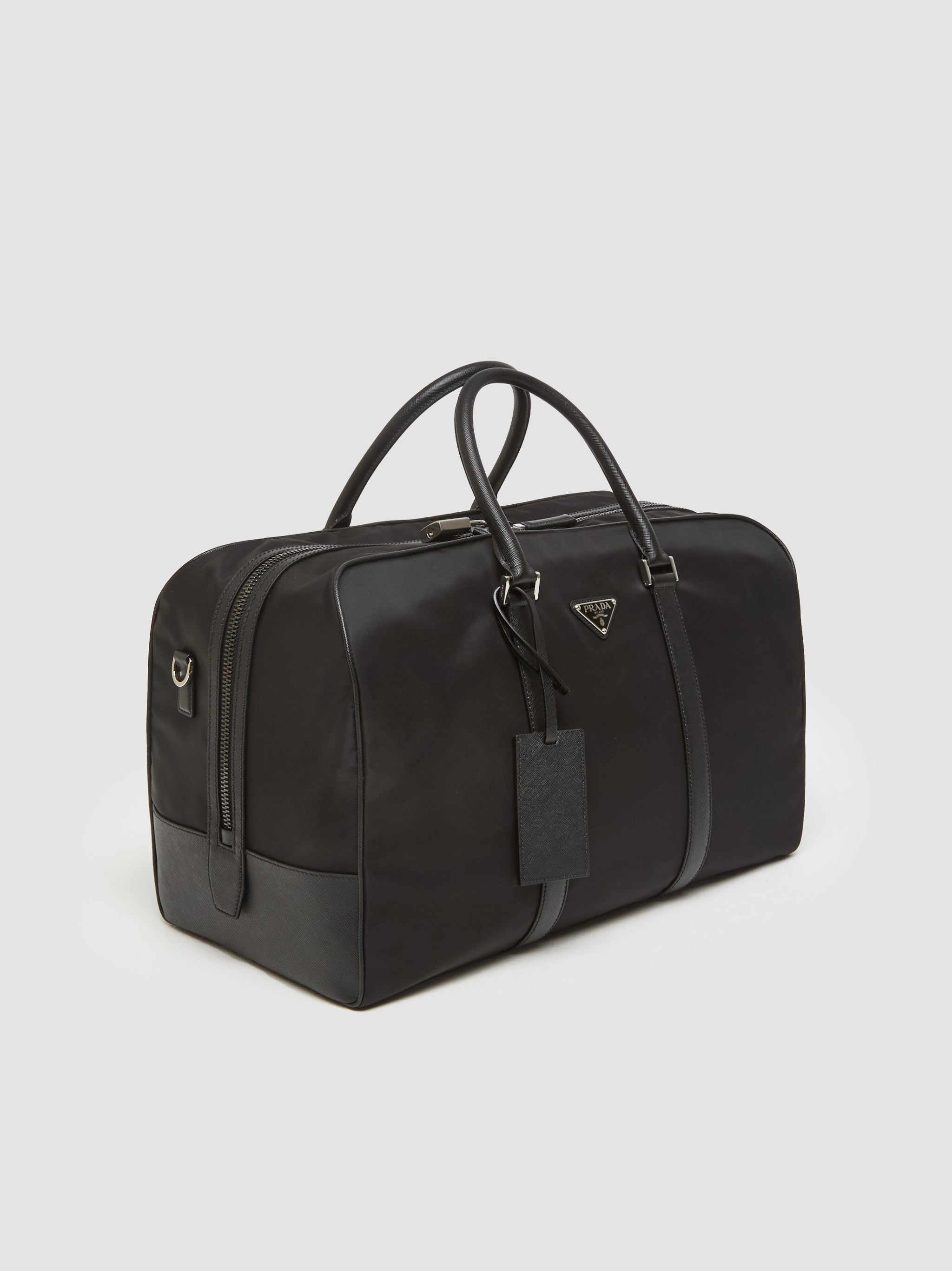 Prada Re-Nylon and Saffiano Leather Duffel Bag in Black