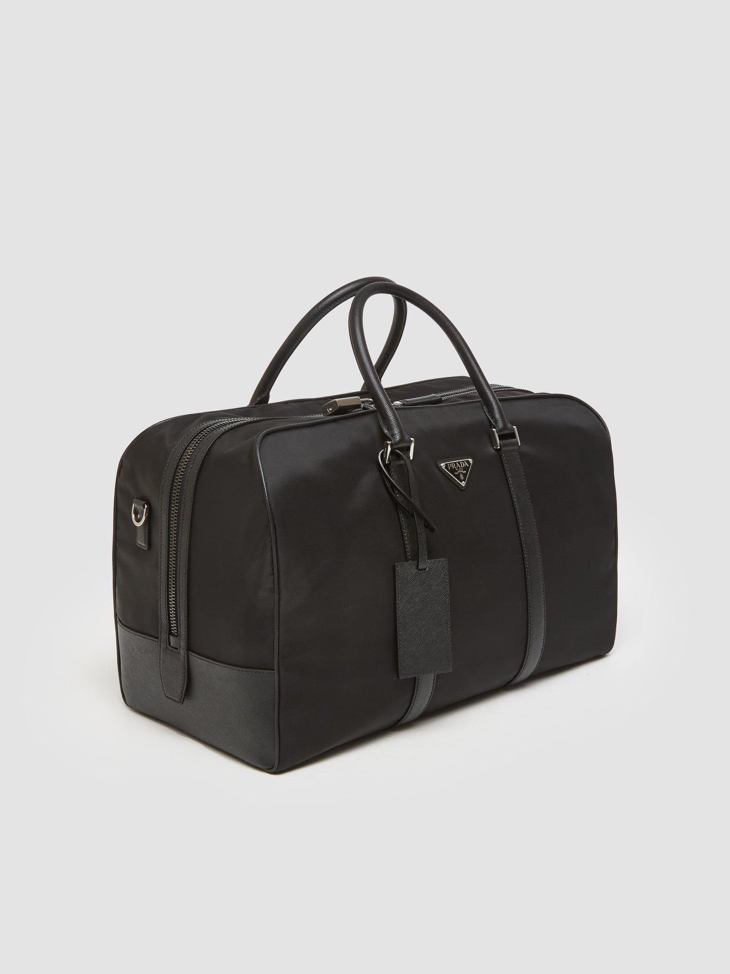 Re-Nylon and Saffiano Leather Duffel Bag in Black