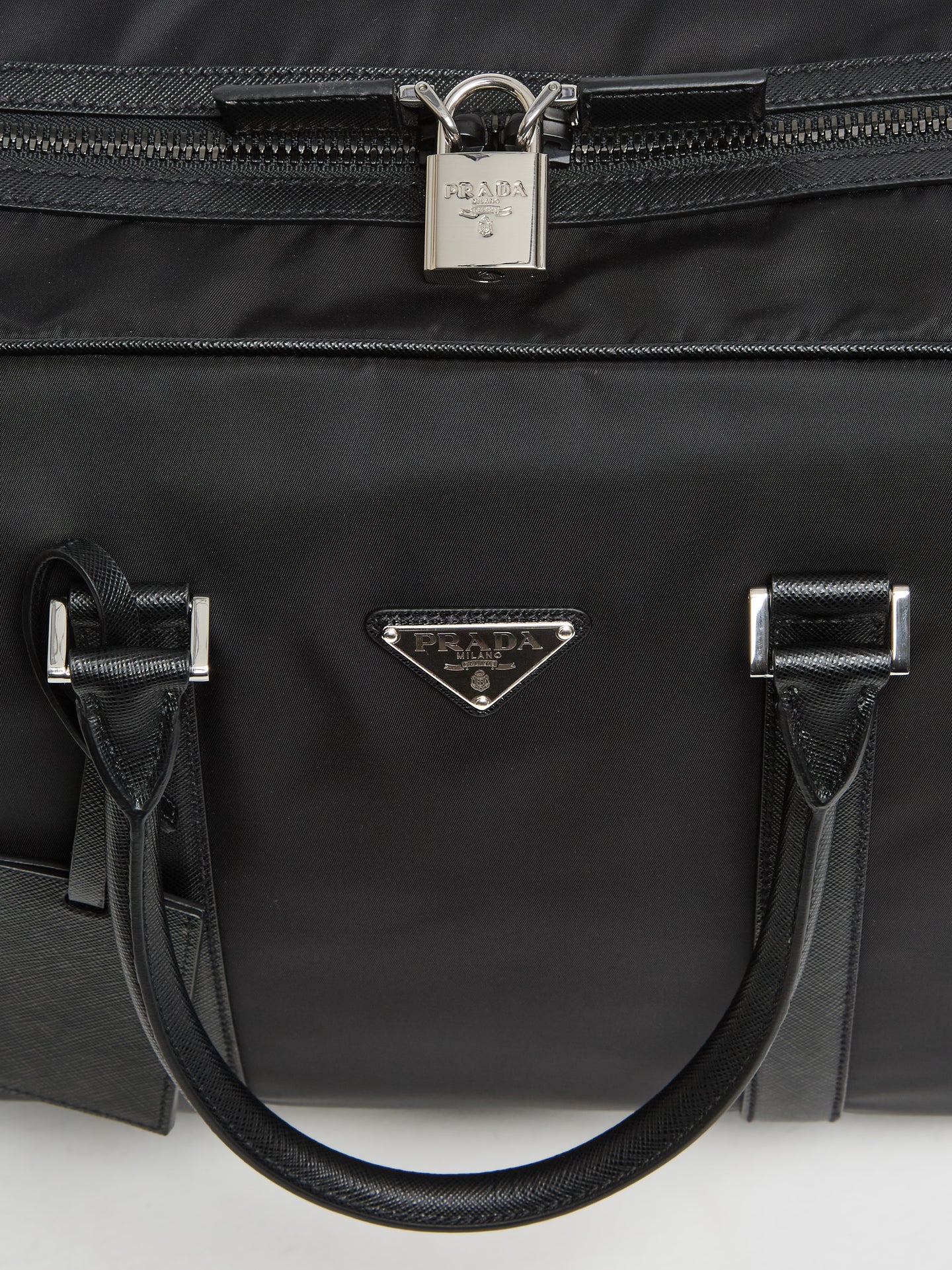 Re-Nylon and Saffiano Leather Duffel Bag in Black