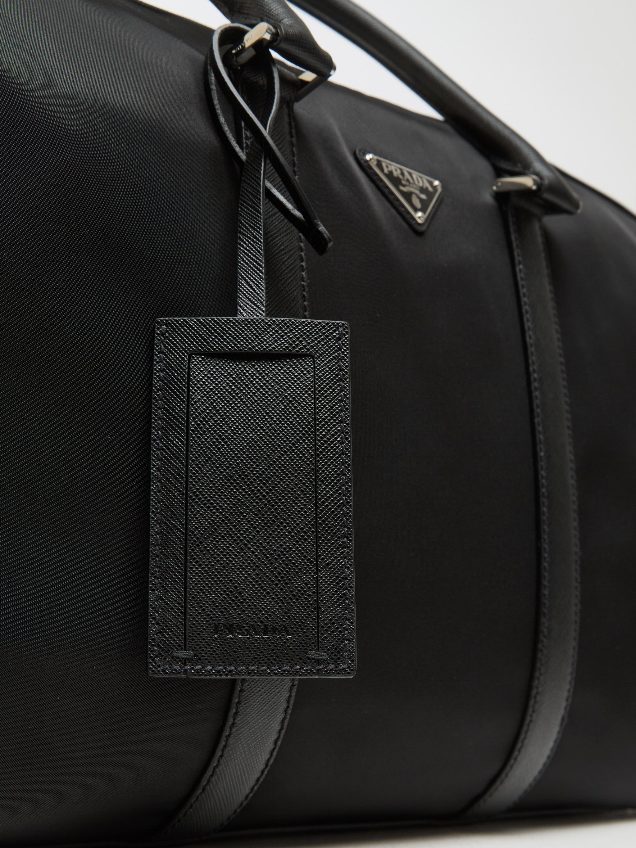 Re-Nylon and Saffiano Leather Duffel Bag in Black