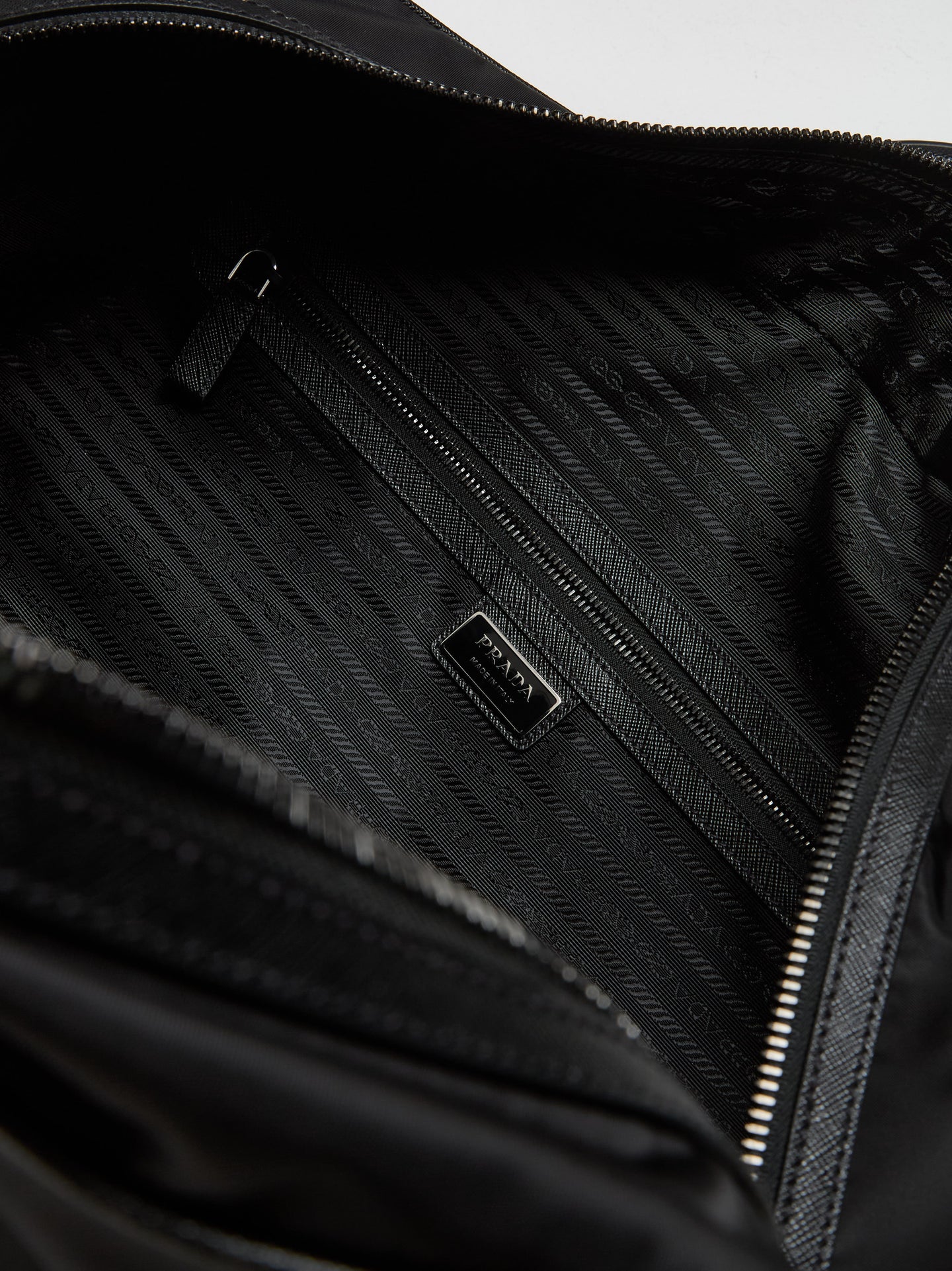 Re-Nylon and Saffiano Leather Duffel Bag in Black