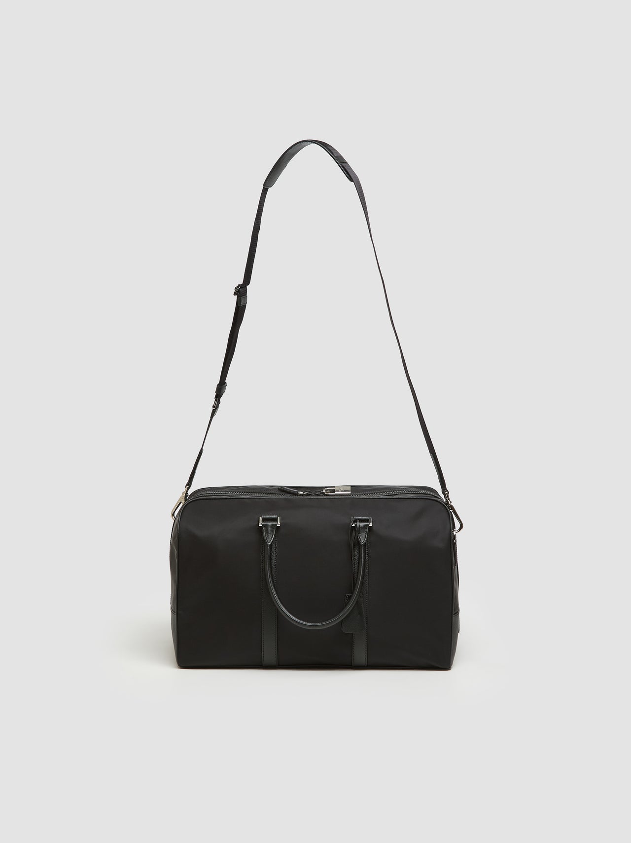 Re-Nylon and Saffiano Leather Duffel Bag in Black