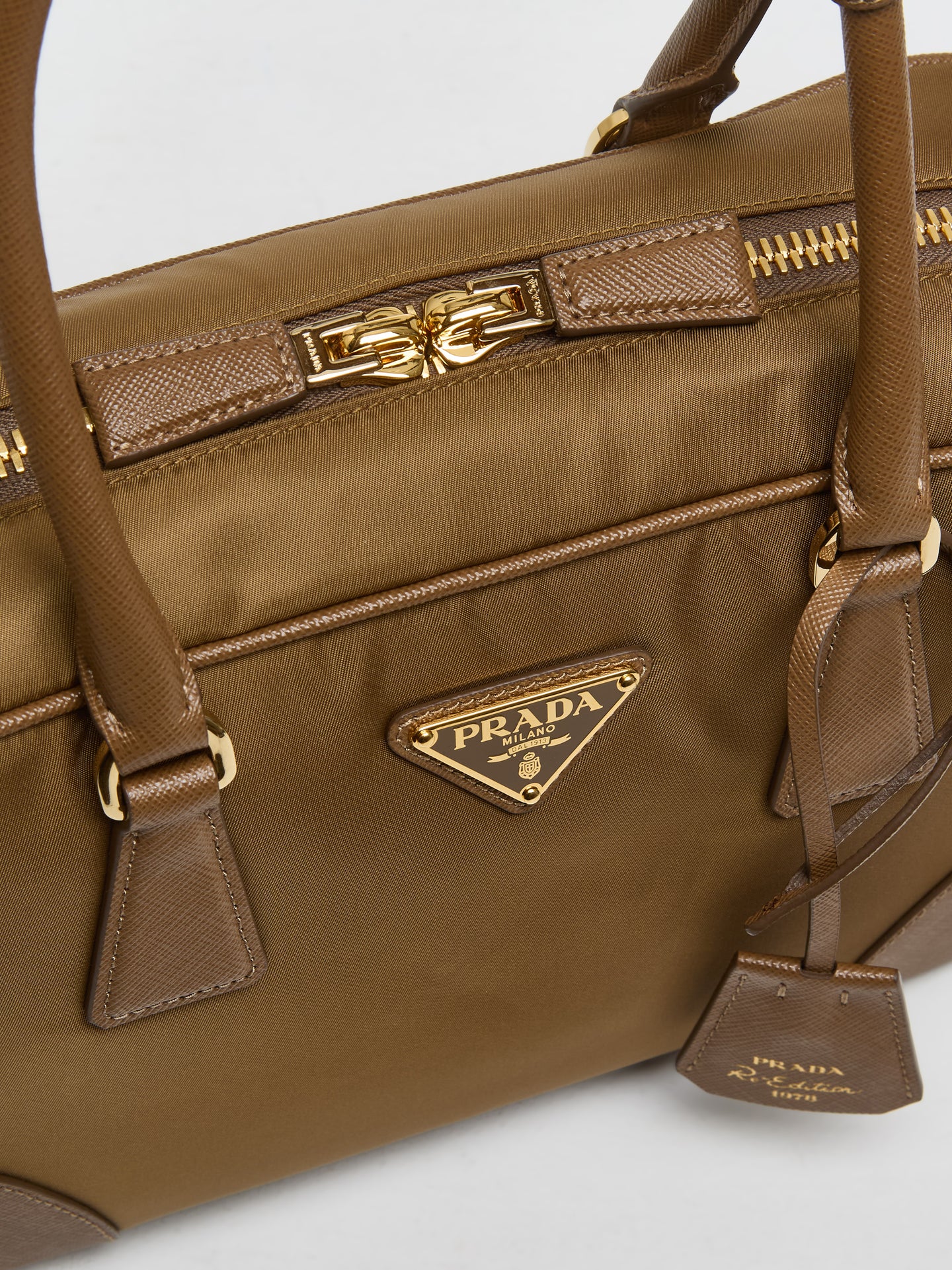 Re-Edition 1978 Medium Re-Nylon and Saffiano Leather Bag in Cork Beige