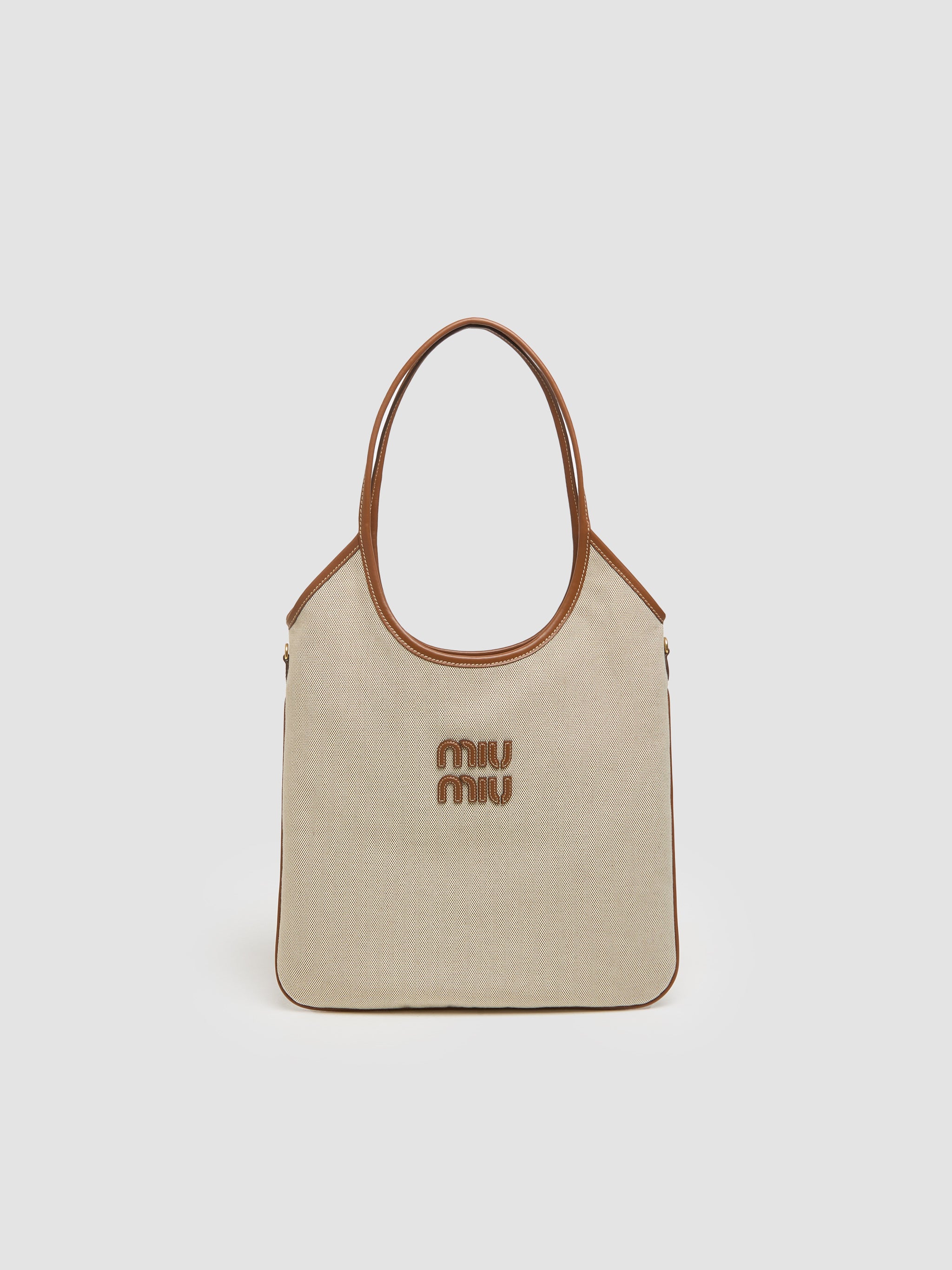 Canvas Tote Bag in Beige & Brandy