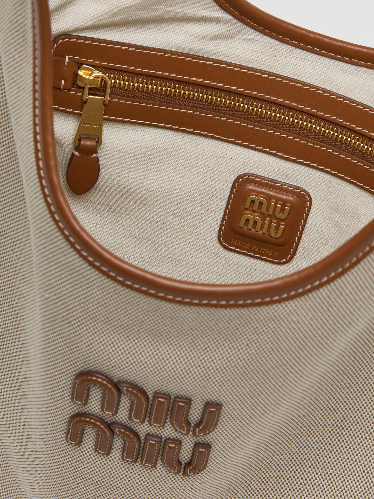 Canvas Tote Bag in Beige & Brandy