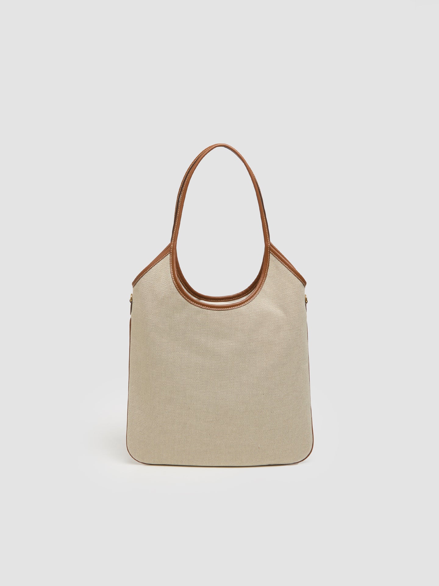 Canvas Tote Bag in Beige & Brandy