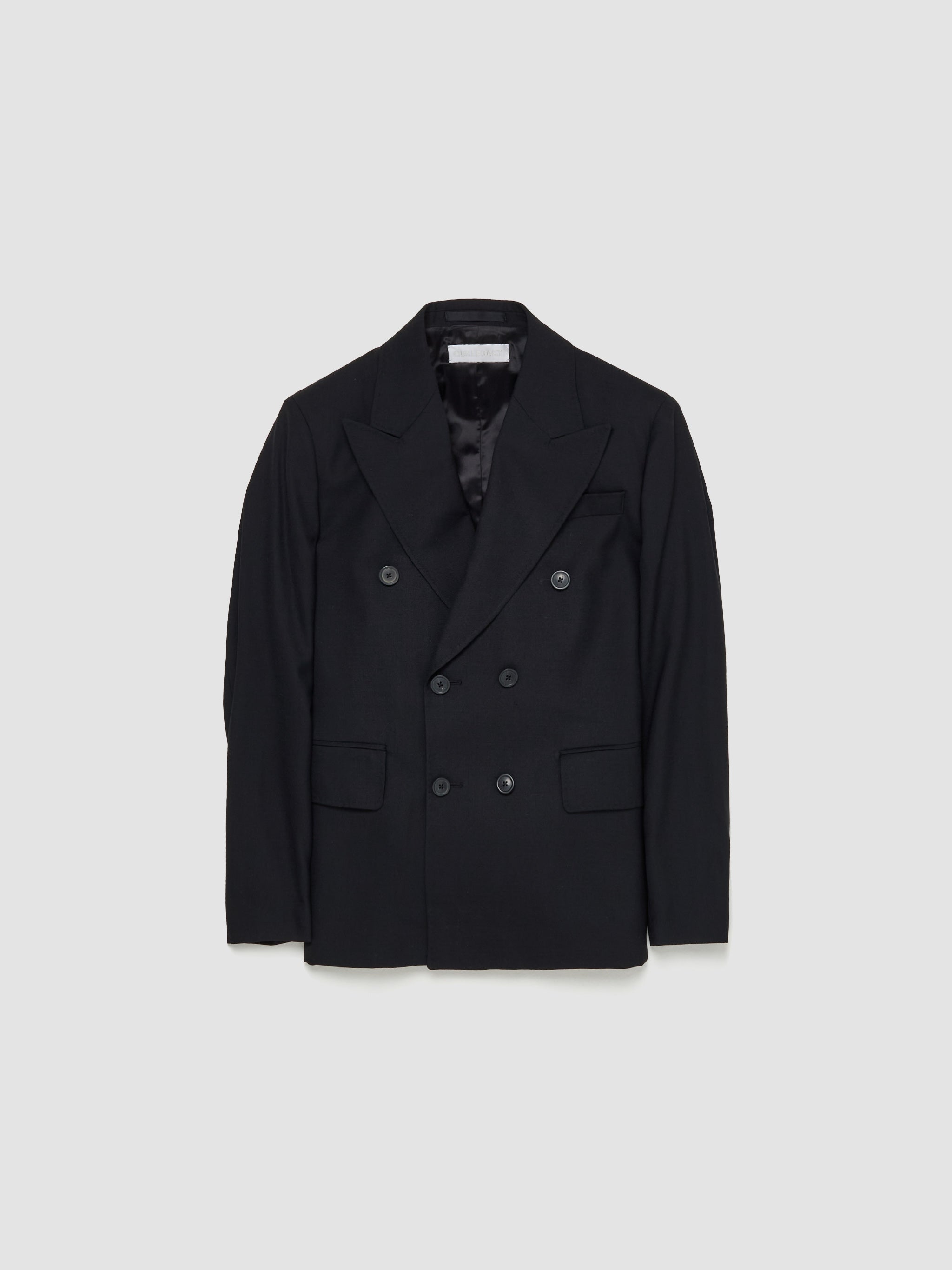 Unconstructed Double-Breasted Blazer in Black Panama Wool