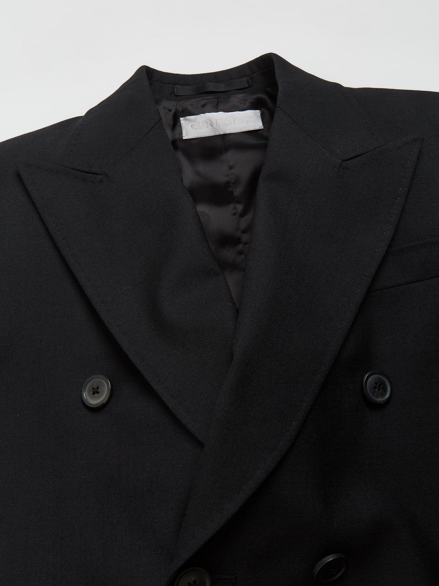 Unconstructed Double-Breasted Blazer in Black Panama Wool