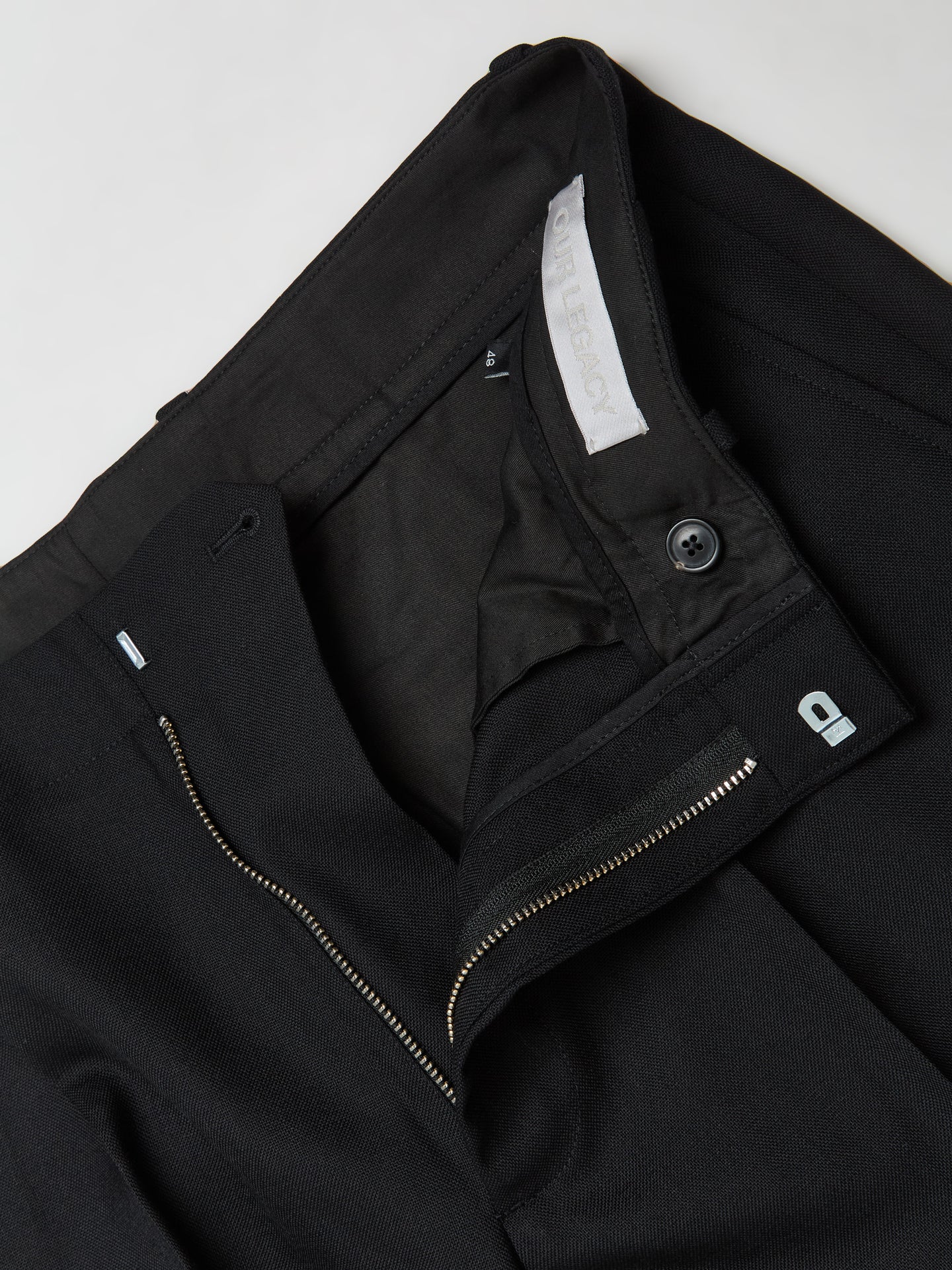 Borrowed Chino Trousers in Black Panama Wool