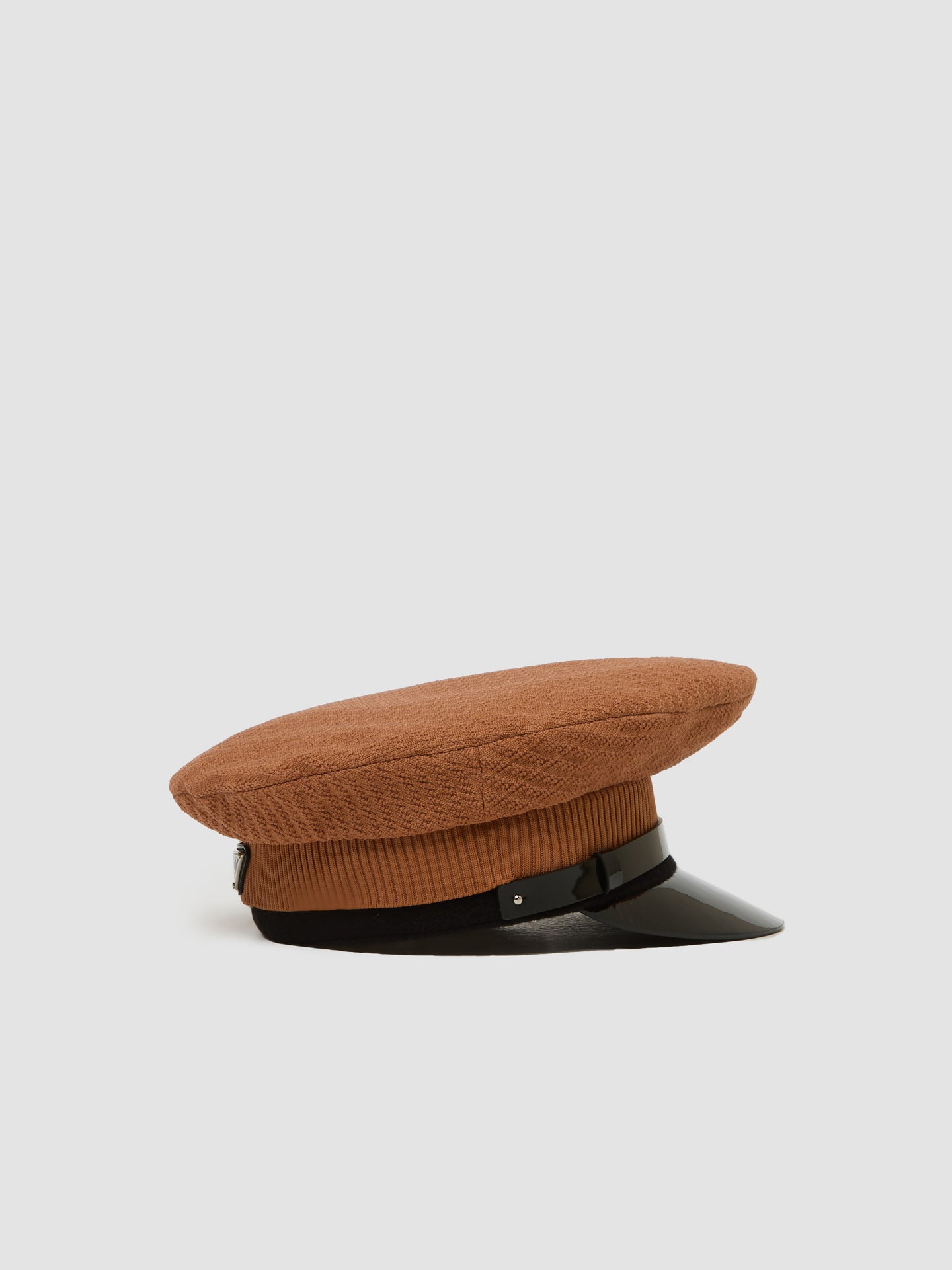 Knit and Patent Leather Cap in Rust & Black