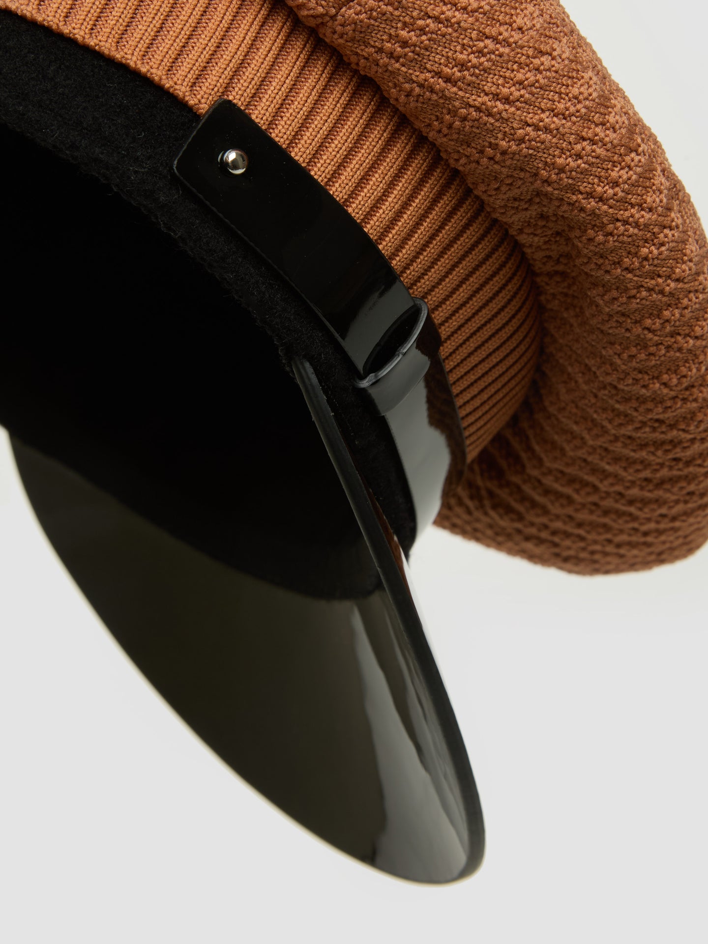 Knit and Patent Leather Cap in Rust & Black