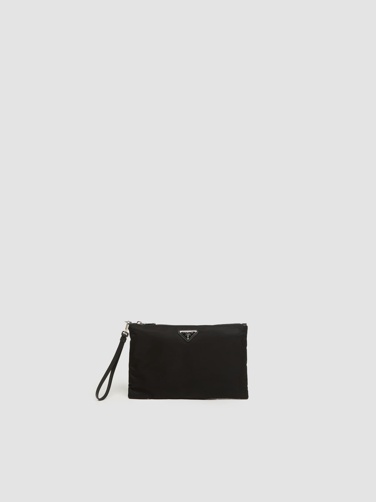 Re-Nylon and Saffiano Leather Pouch in Black