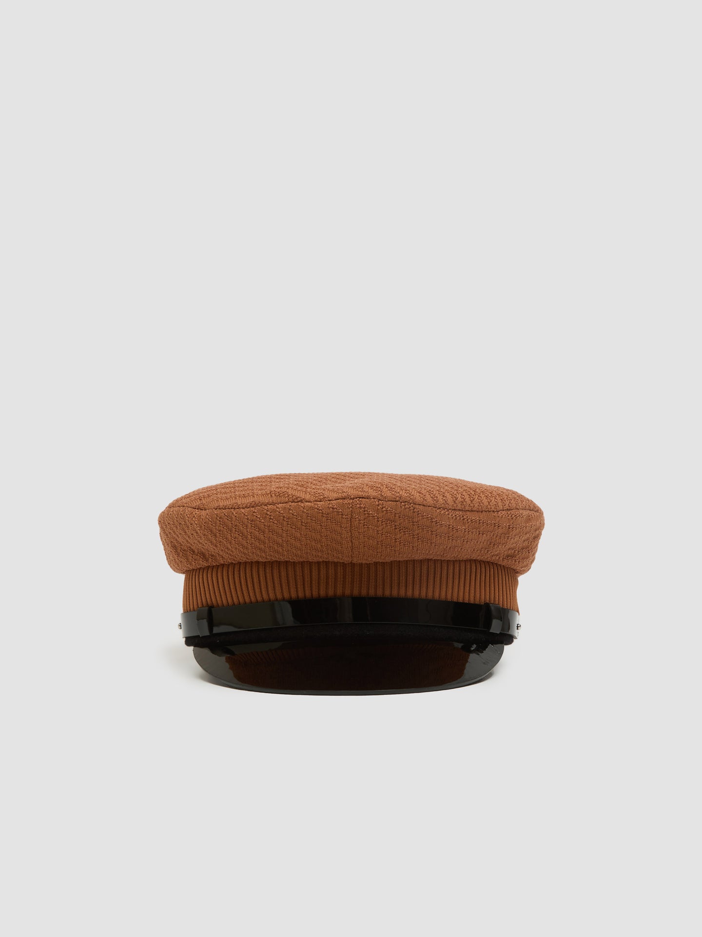 Knit and Patent Leather Cap in Rust & Black