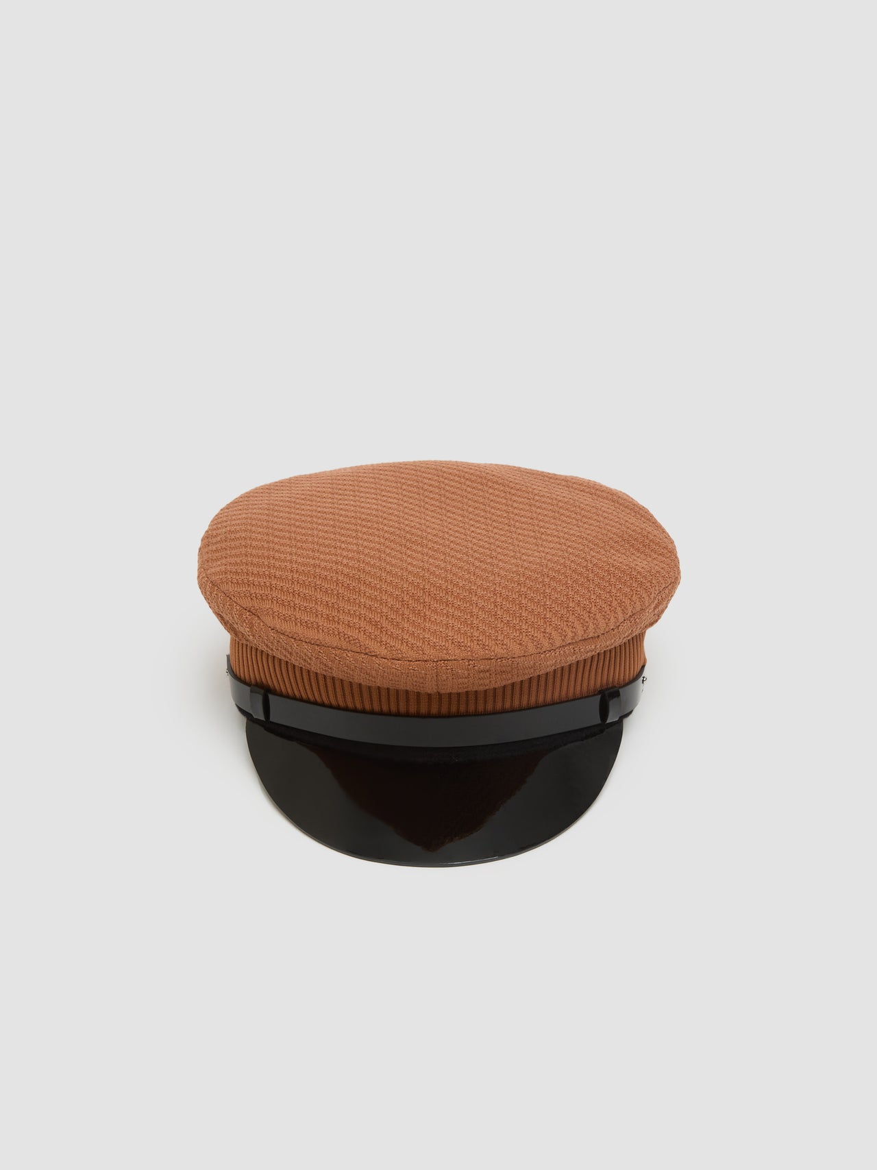 Knit and Patent Leather Cap in Rust & Black