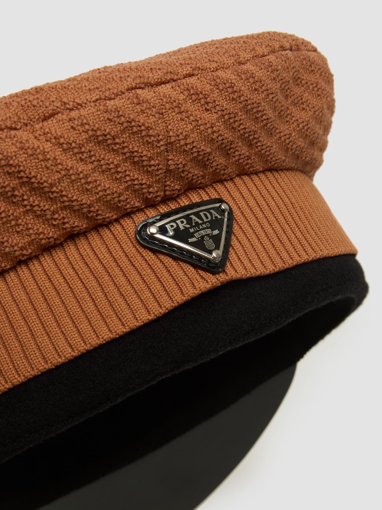 Knit and Patent Leather Cap in Rust & Black