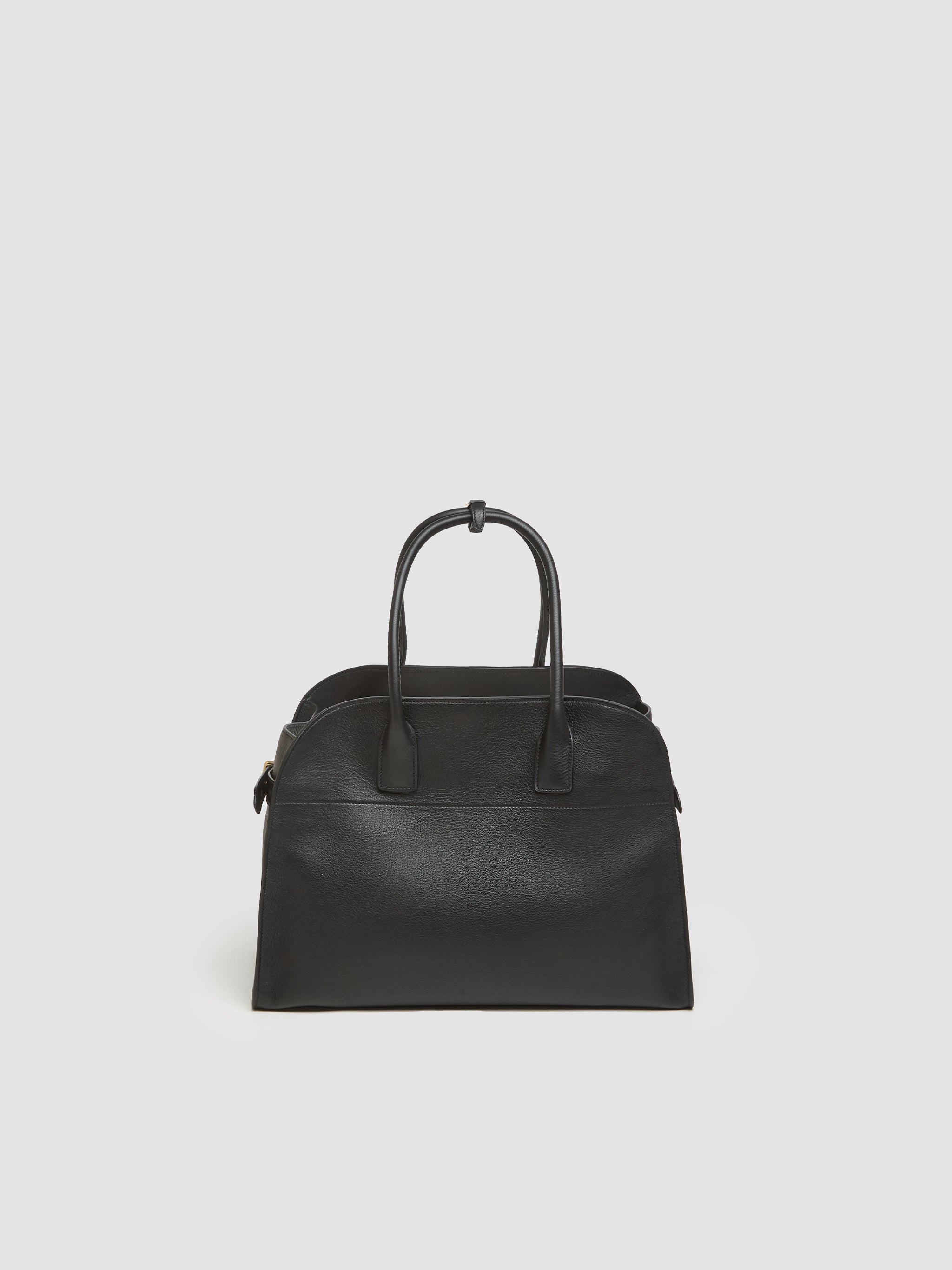 Large Leather Tote Bag with Buckles in Black