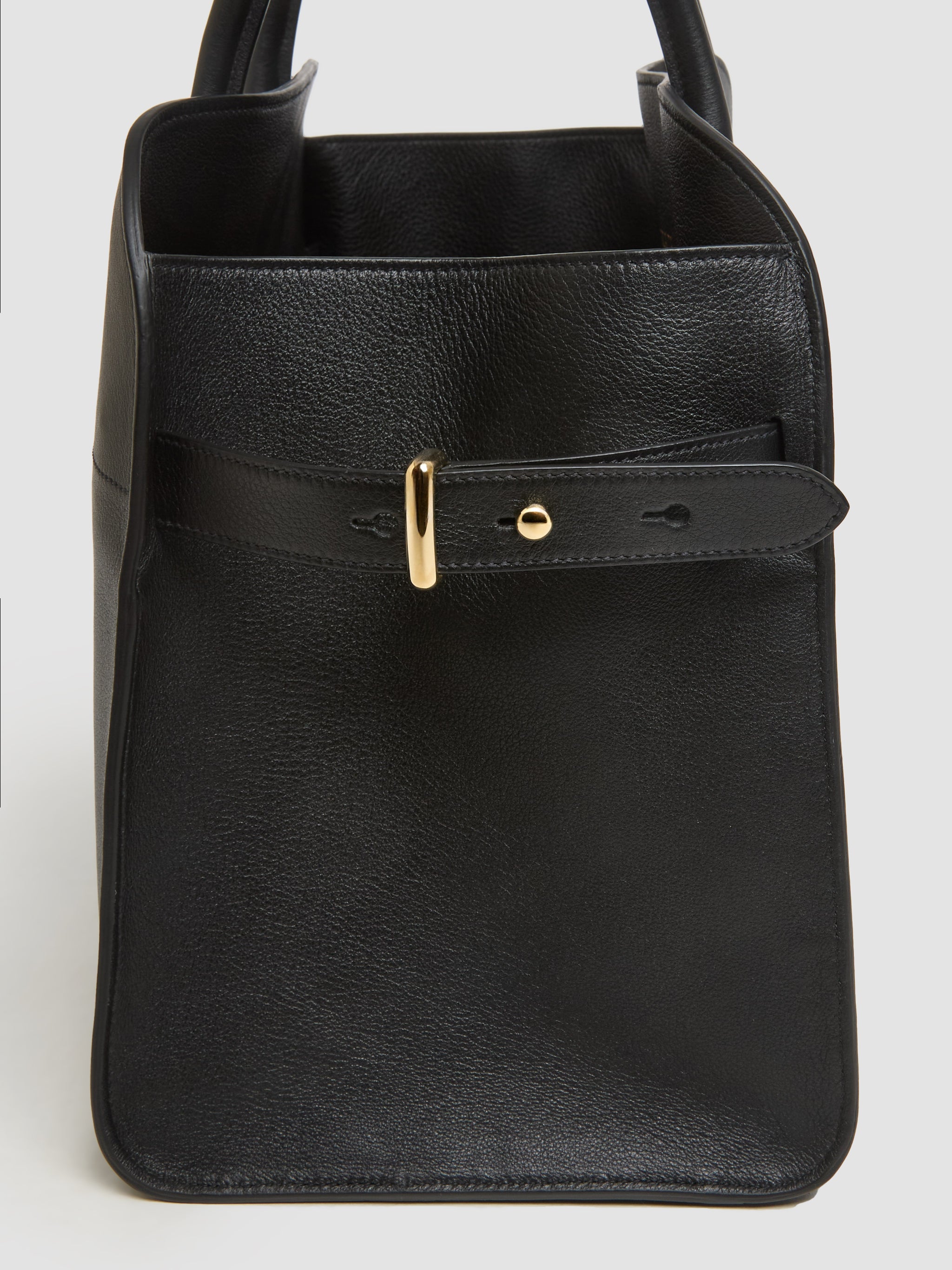 Large Leather Tote Bag with Buckles in Black