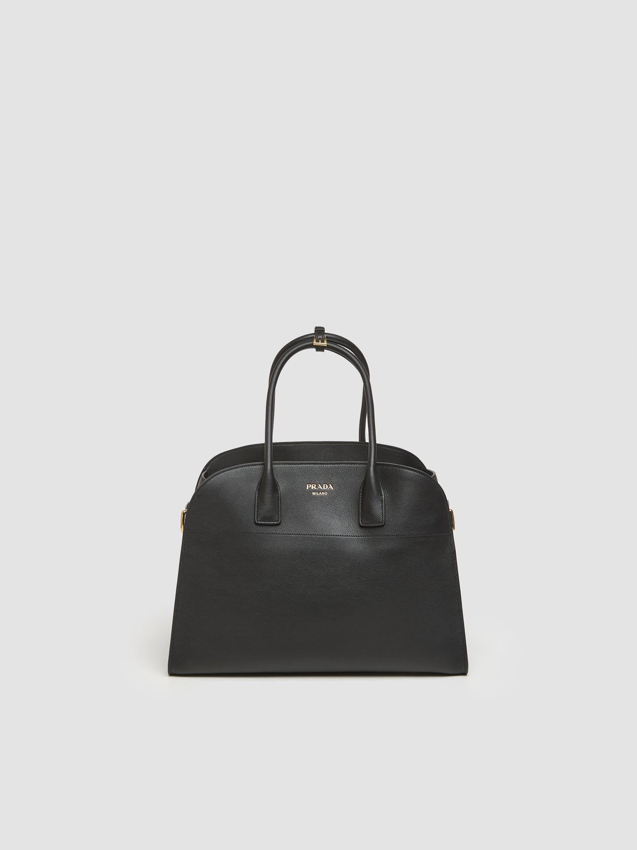 Large Leather Tote Bag with Buckles in Black