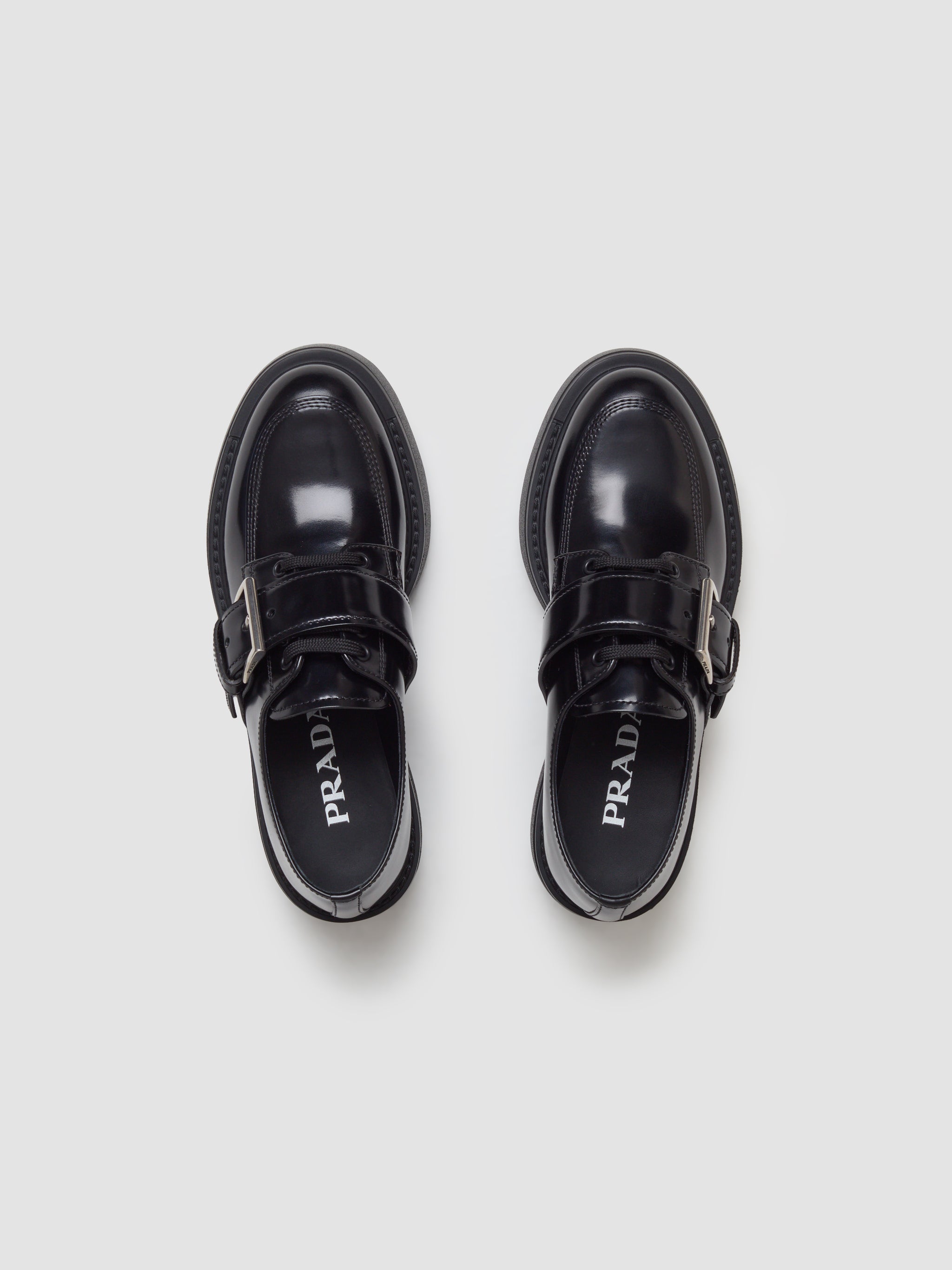 Brushed Leather Lace-Up Shoes in Black