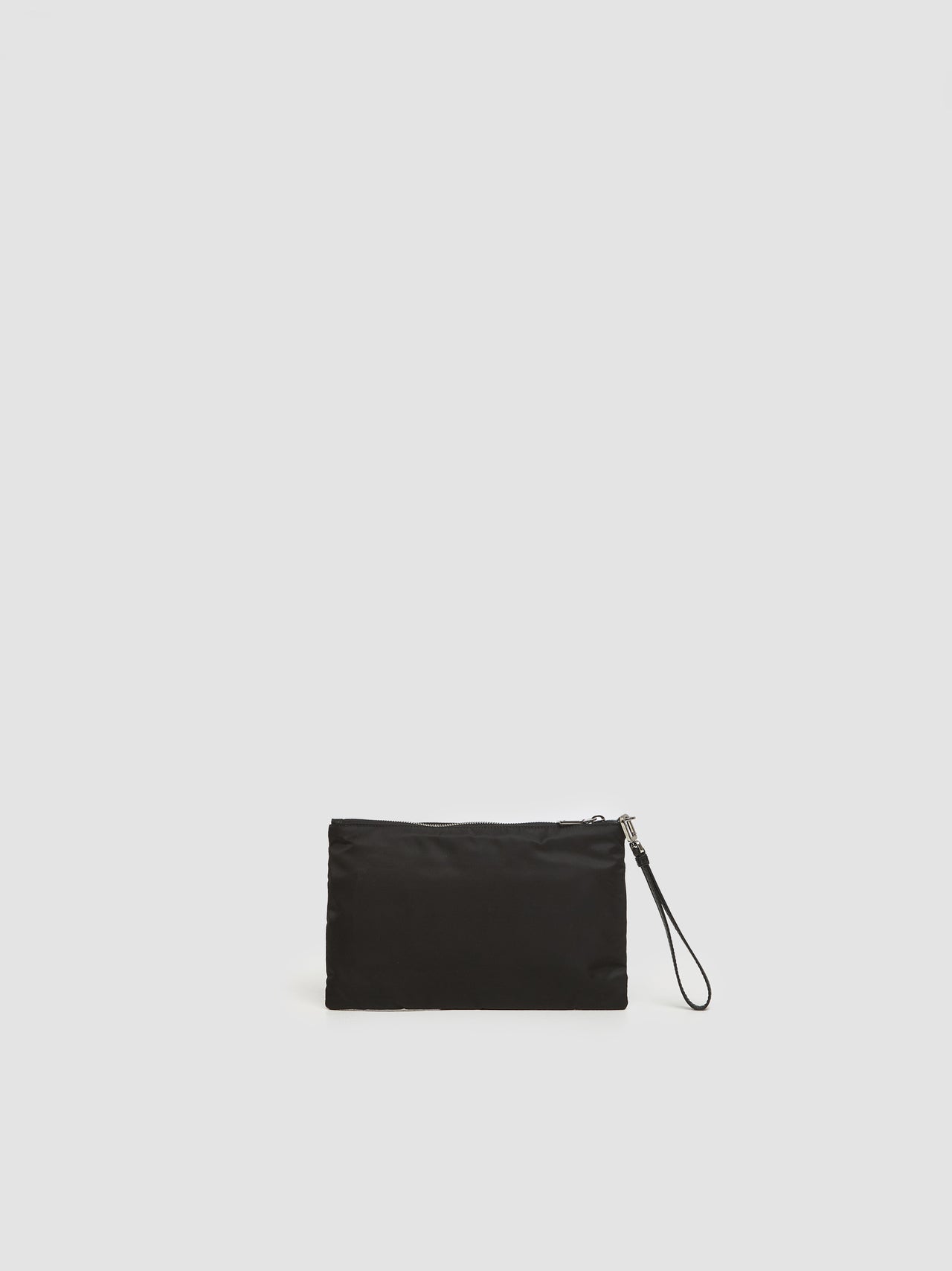 Re-Nylon and Saffiano Leather Pouch in Black