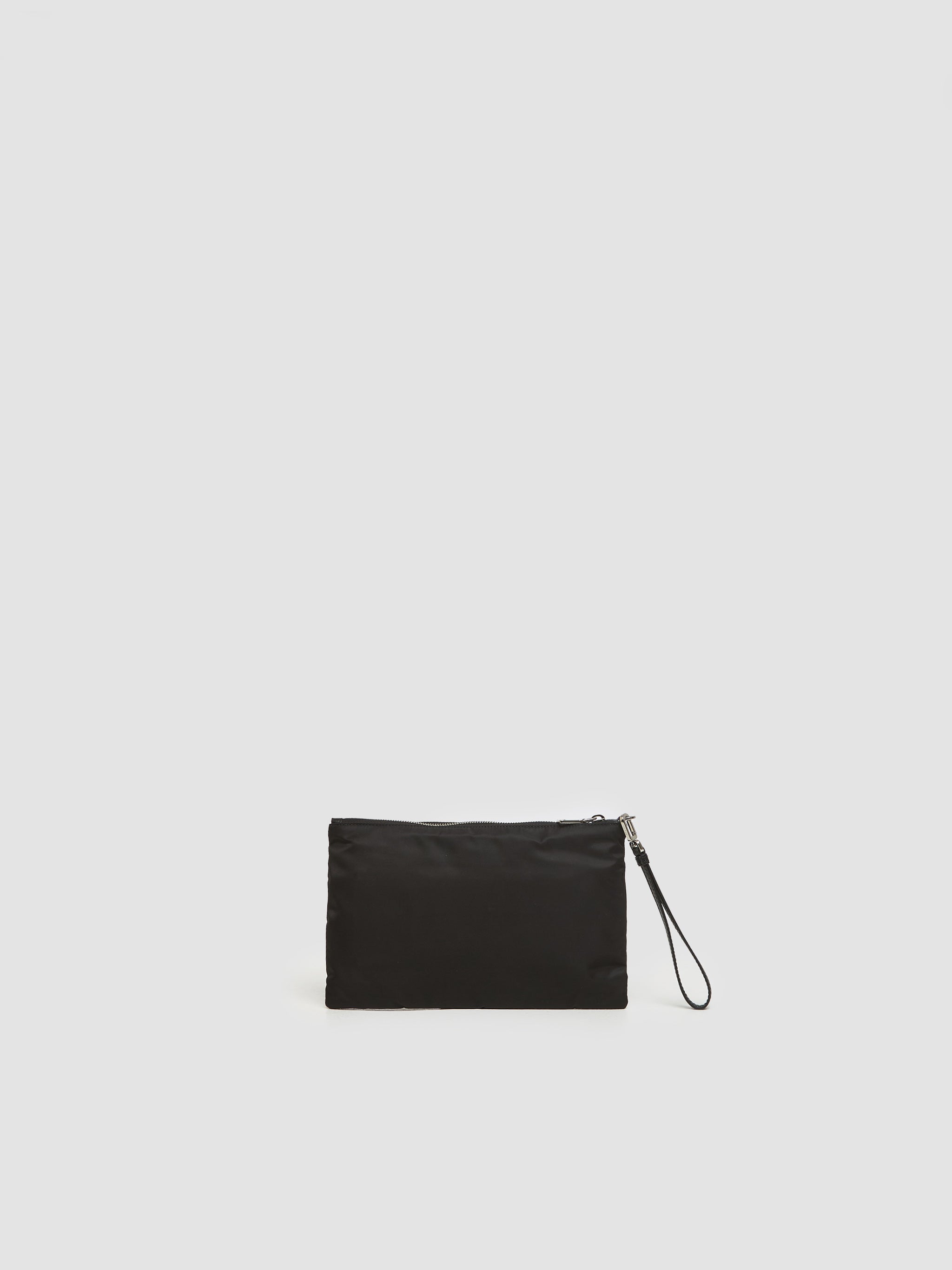 Re-Nylon and Saffiano Leather Pouch in Black