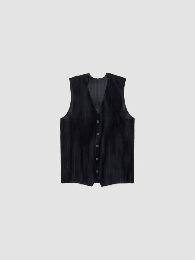 Pleated Button-Up Vest in Black