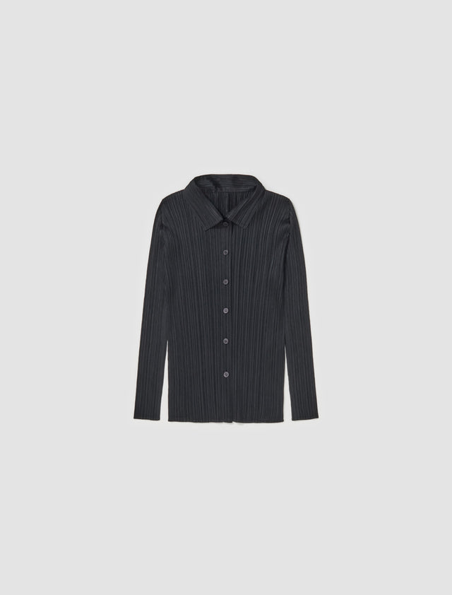 Pleated Button-Up Shirt in Black